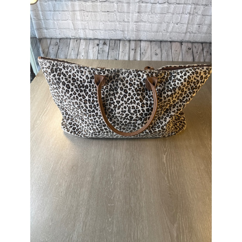 Marleylilly Leopard Print Tote Bag Faux Calf Hair Animal Print Travel Carryall - Picture 3 of 13